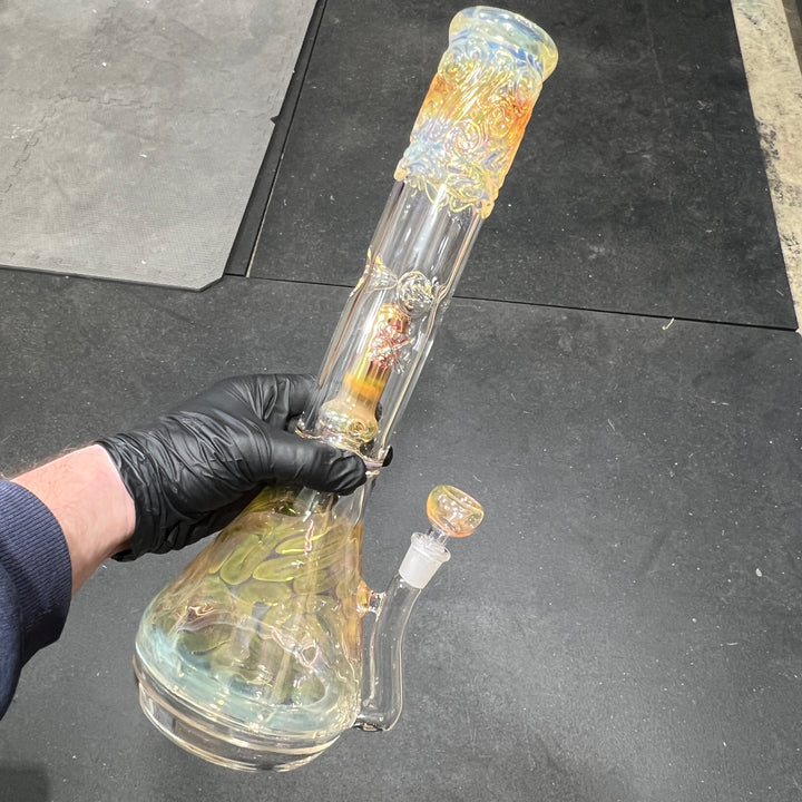 15" Gold Fumed Double Perc with Halo Beaker Bong Glass Pipe Mary Jane's Glass