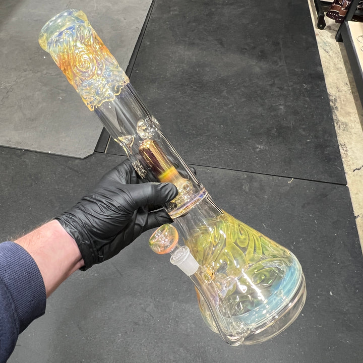 15" Gold Fumed Double Perc with Halo Beaker Bong Glass Pipe Mary Jane's Glass