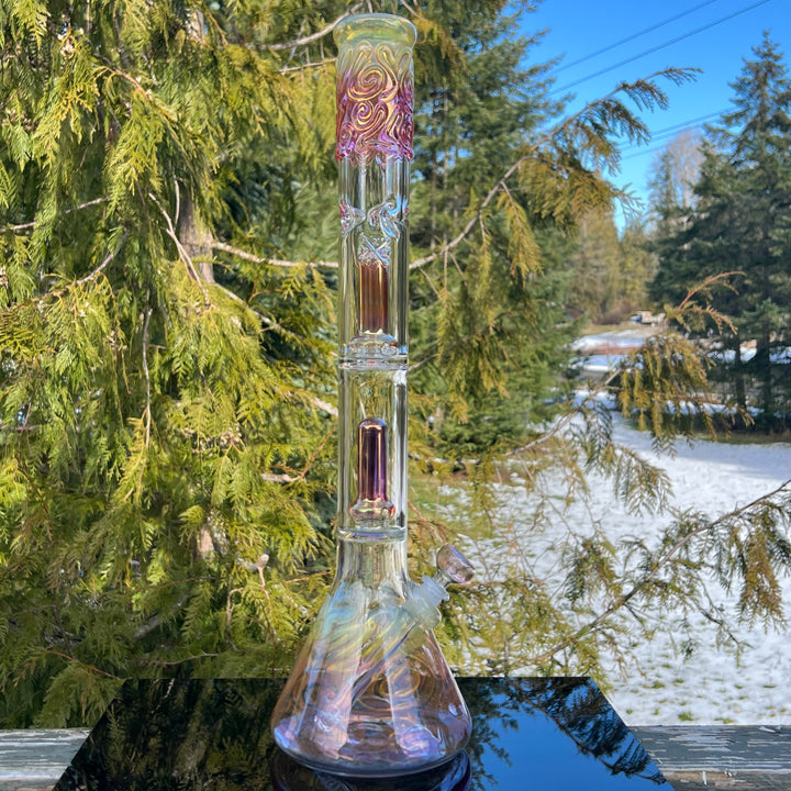 20" Gold Fumed Tripple Perc Beaker Bong Glass Pipe Mary Jane's Glass