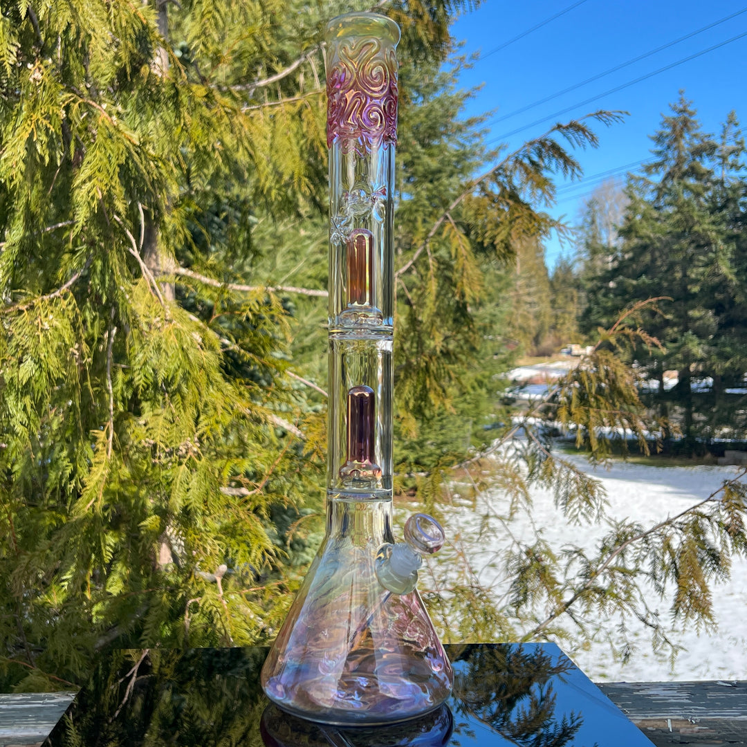 20" Gold Fumed Tripple Perc Beaker Bong Glass Pipe Mary Jane's Glass