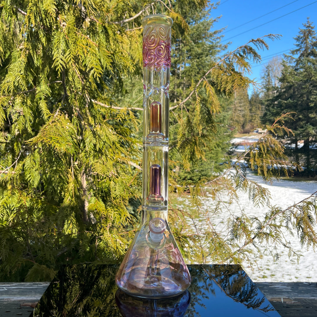 20" Gold Fumed Tripple Perc Beaker Bong Glass Pipe Mary Jane's Glass