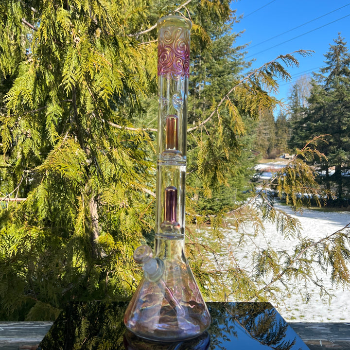 20" Gold Fumed Tripple Perc Beaker Bong Glass Pipe Mary Jane's Glass