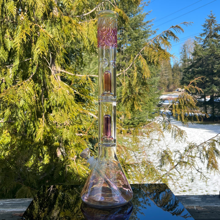 20" Gold Fumed Tripple Perc Beaker Bong Glass Pipe Mary Jane's Glass