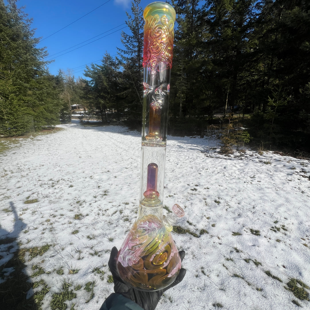 20" Gold Fumed Tripple Perc Beaker Bong Glass Pipe Mary Jane's Glass