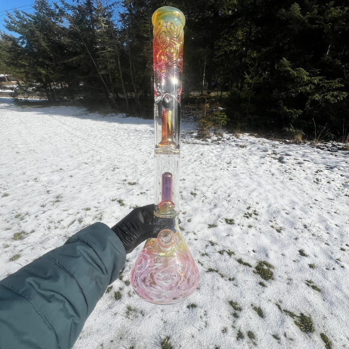 20" Gold Fumed Tripple Perc Beaker Bong Glass Pipe Mary Jane's Glass