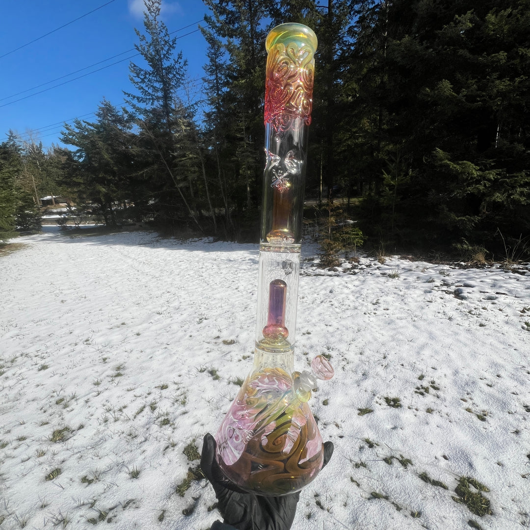 20" Gold Fumed Tripple Perc Beaker Bong Glass Pipe Mary Jane's Glass