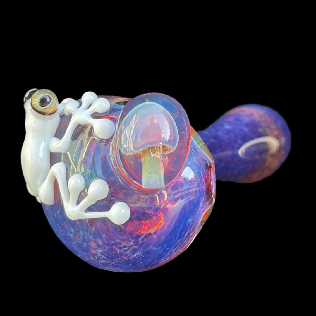 Fancy Magic Mushroom White Frog Spoon Glass Pipe Beezy Glass   