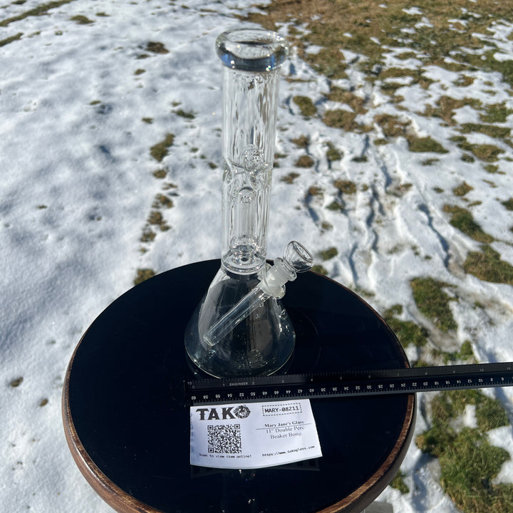 11" Double Perc Beaker Bong Glass Pipe Mary Jane's Glass