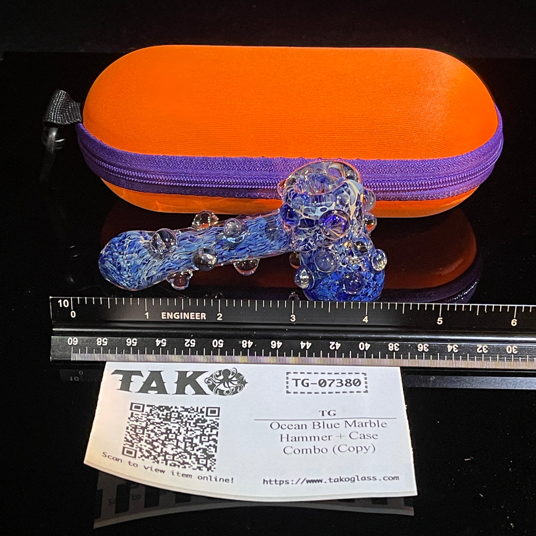 Ocean Blue Marble Hammer + Case Combo Glass Pipe TG