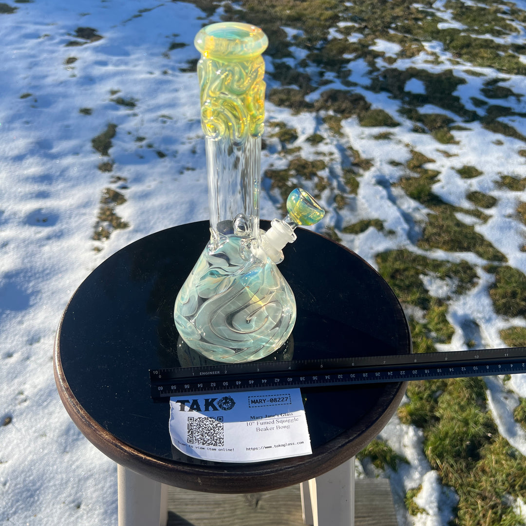 10" Fumed Squiggle Beaker Bong Glass Pipe Mary Jane's Glass