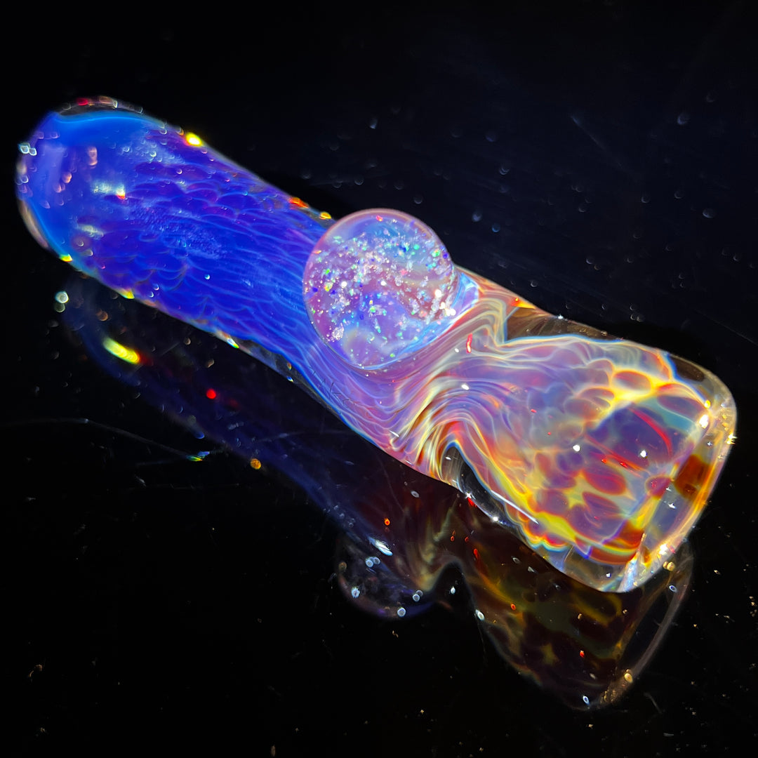 Purple Nebula Chillum with Crushed Opal Marble Glass Pipe Tako Glass   