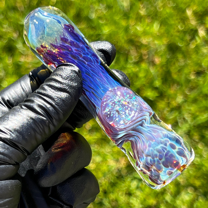 Purple Nebula Chillum with Crushed Opal Marble Glass Pipe Tako Glass   