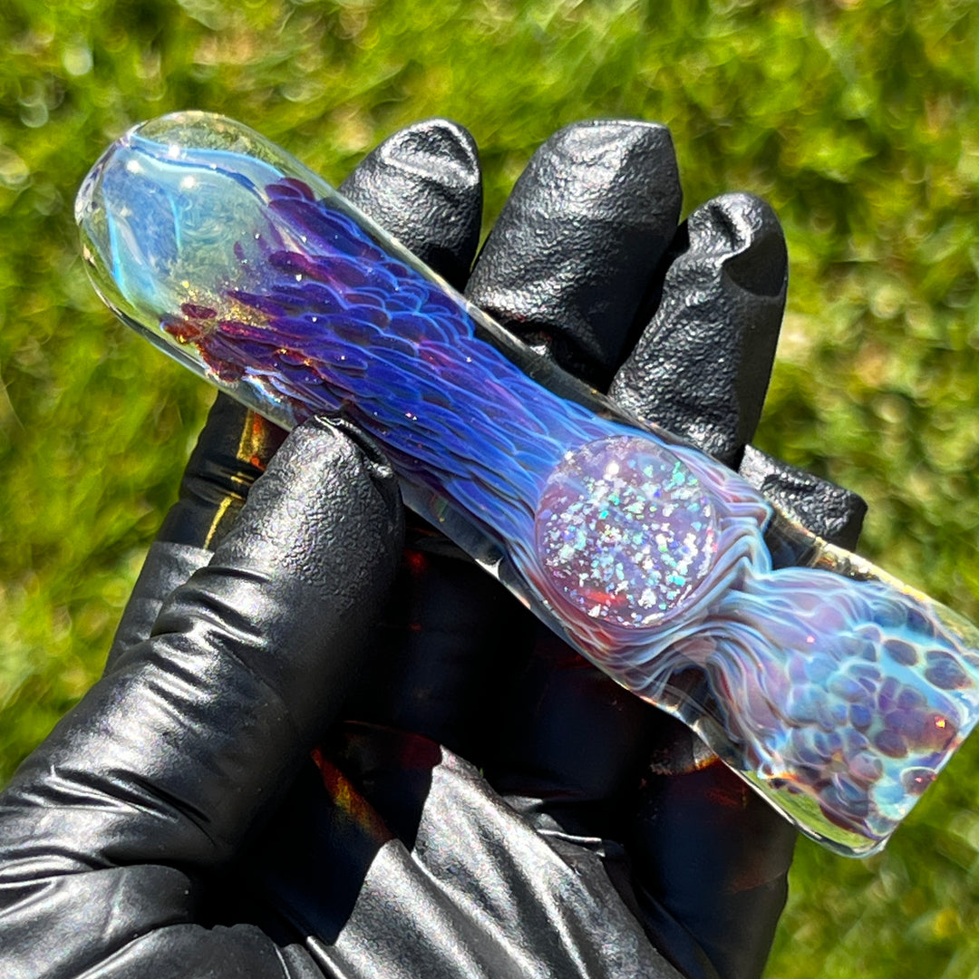 Purple Nebula Chillum with Crushed Opal Marble Glass Pipe Tako Glass   