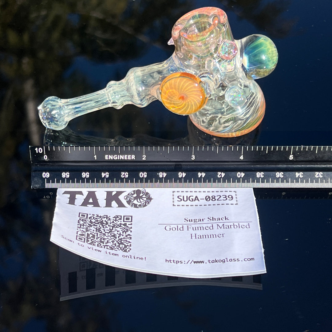 Gold Fumed Marbled Hammer Glass Pipe Sugar Shack