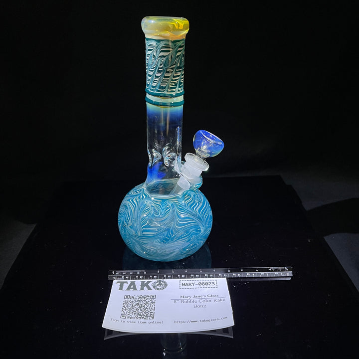 8" Bubble Color Rake Bong Glass Pipe Mary Jane's Glass