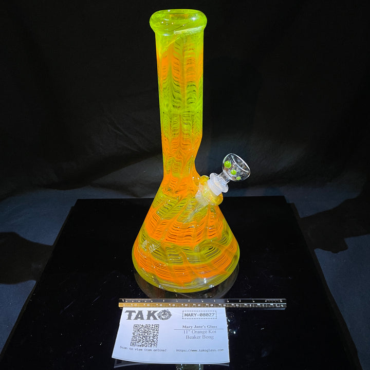 11" Orange Koi Beaker Bong Glass Pipe Mary Jane's Glass