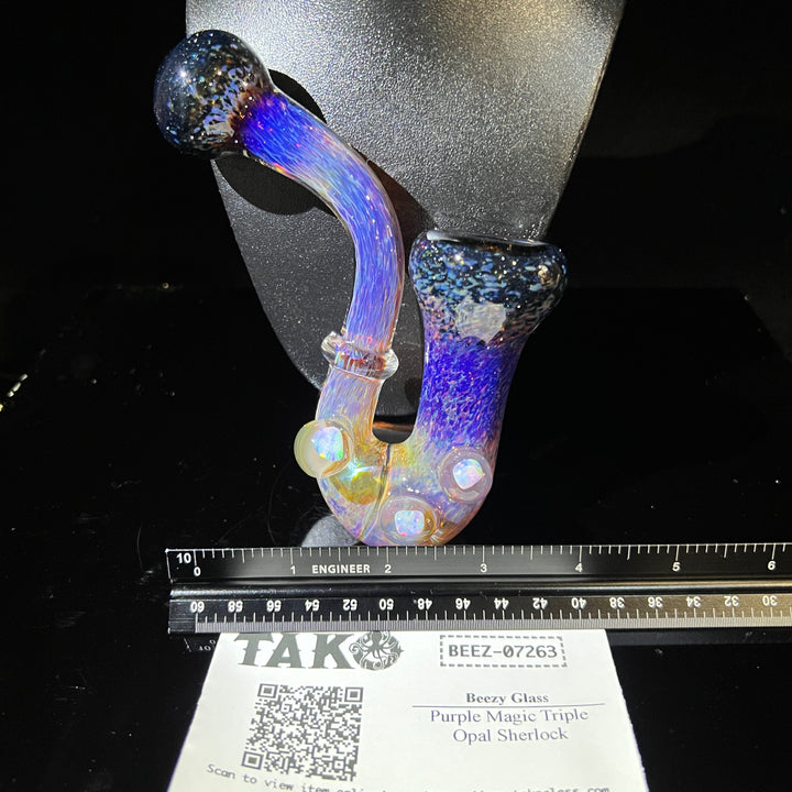 Purple Magic Triple Opal Sherlock Glass Pipe Beezy Glass   