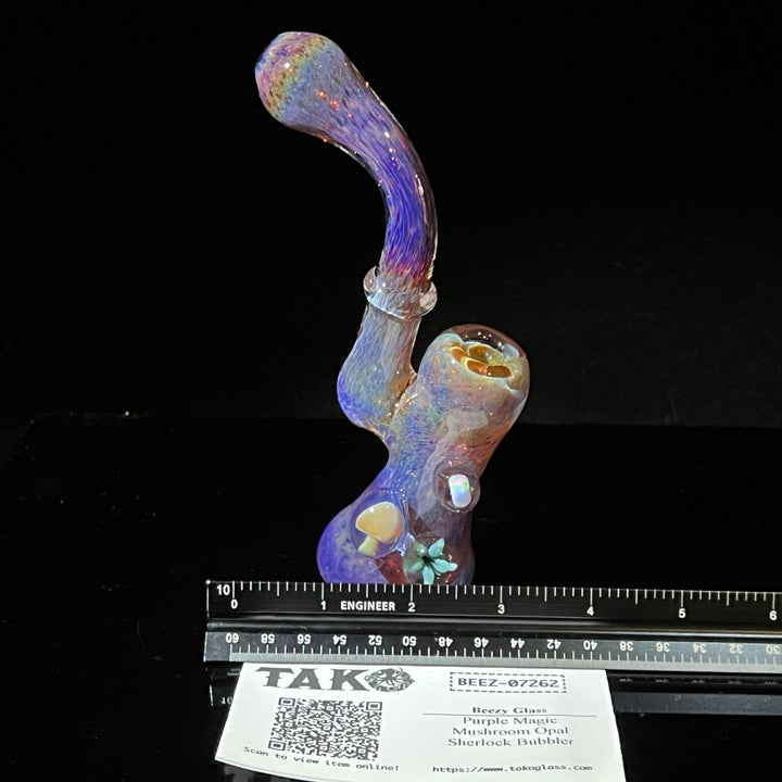 Purple Magic Mushroom Opal Sherlock Bubbler Glass Pipe Beezy Glass   