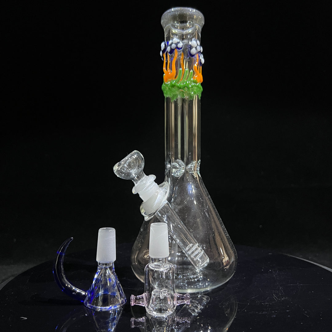 10" Mushroom Beaker Bong + Pullslide Combo Glass Pipe Mary Jane's Glass   