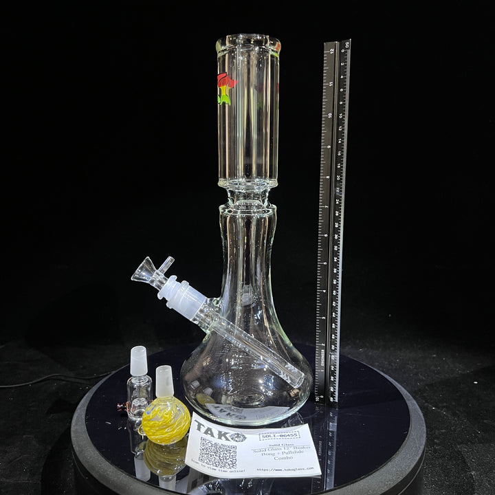 Solid Glass 12" Beaker Bong + Pullslide Combo Glass Pipe Solid Glass   