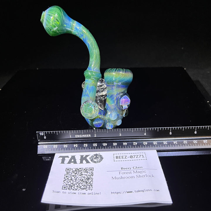 Forest Magic Mushroom Sherlock Glass Pipe Beezy Glass   