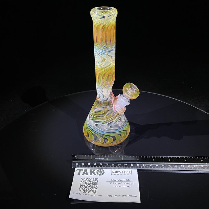 9" Fumed Squiggle Beaker Bong Glass Pipe Mary Jane's Glass