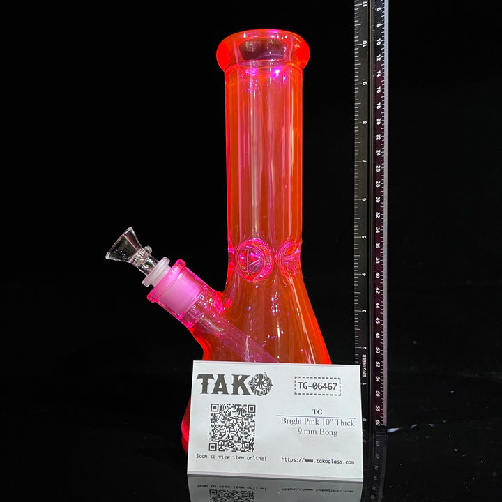 Bright Pink 10" Thick 9 mm Bong Glass Pipe TG   