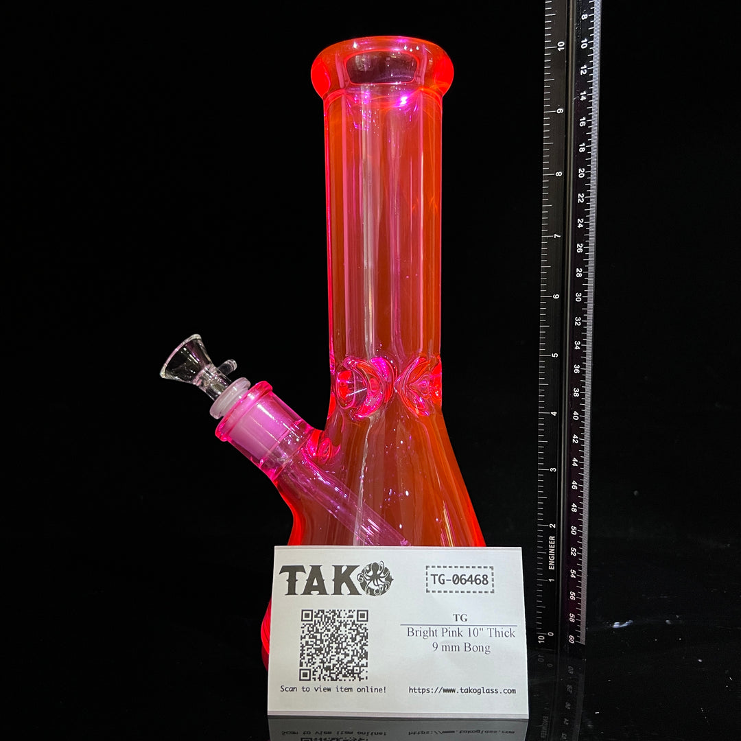 Bright Pink 10" Thick 9 mm Bong Glass Pipe TG   