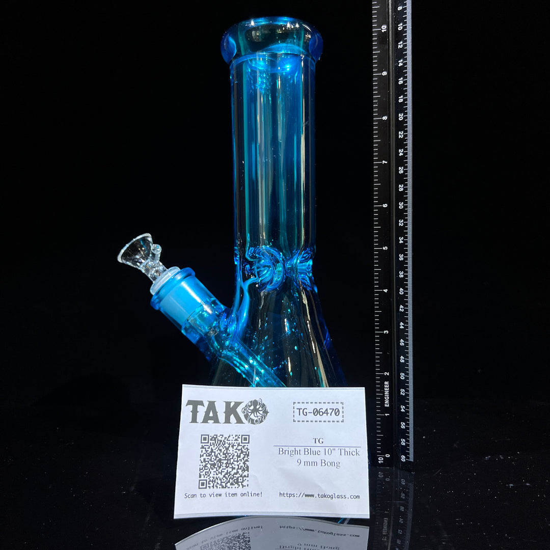 Bright Blue 10" Thick 9 mm Bong Glass Pipe TG   