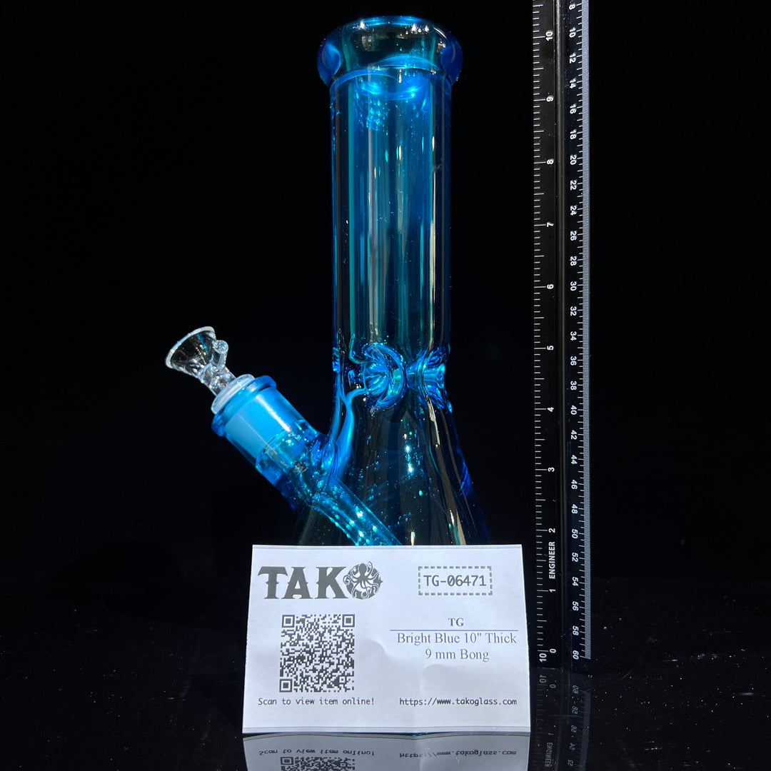 Bright Blue 10" Thick 9 mm Bong Glass Pipe TG   