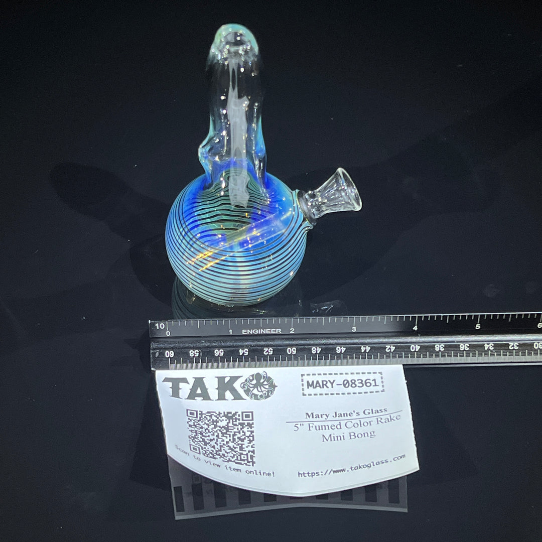 5" Fumed Color Rake Mini Bong Glass Pipe Mary Jane's Glass