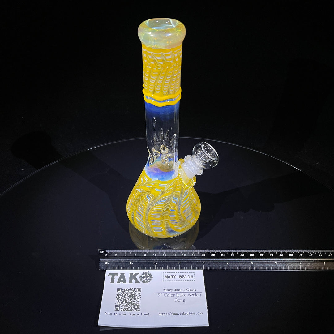 9" Color Rake Beaker Bong Glass Pipe Mary Jane's Glass