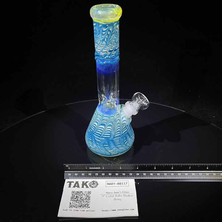 9" Color Rake Beaker Bong Glass Pipe Mary Jane's Glass