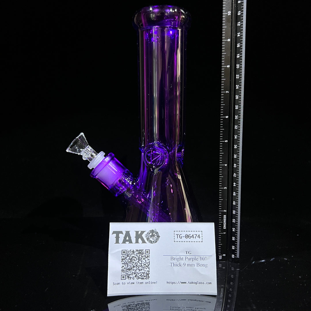 Bright Purple 10" Thick 9 mm Bong Glass Pipe TG   