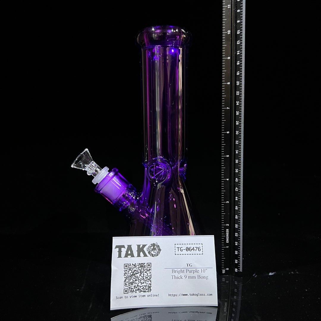 Bright Purple 10" Thick 9 mm Bong Glass Pipe TG   