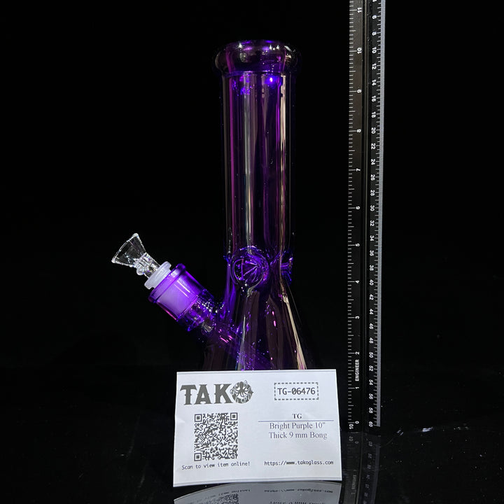 Bright Purple 10" Thick 9 mm Bong Glass Pipe TG   