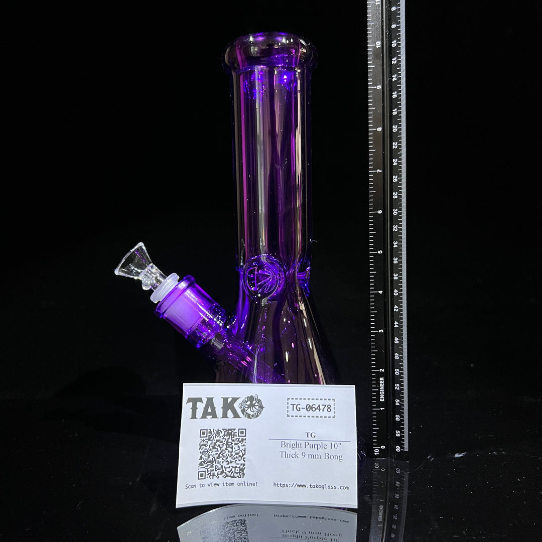 Bright Purple 10" Thick 9 mm Bong Glass Pipe TG   