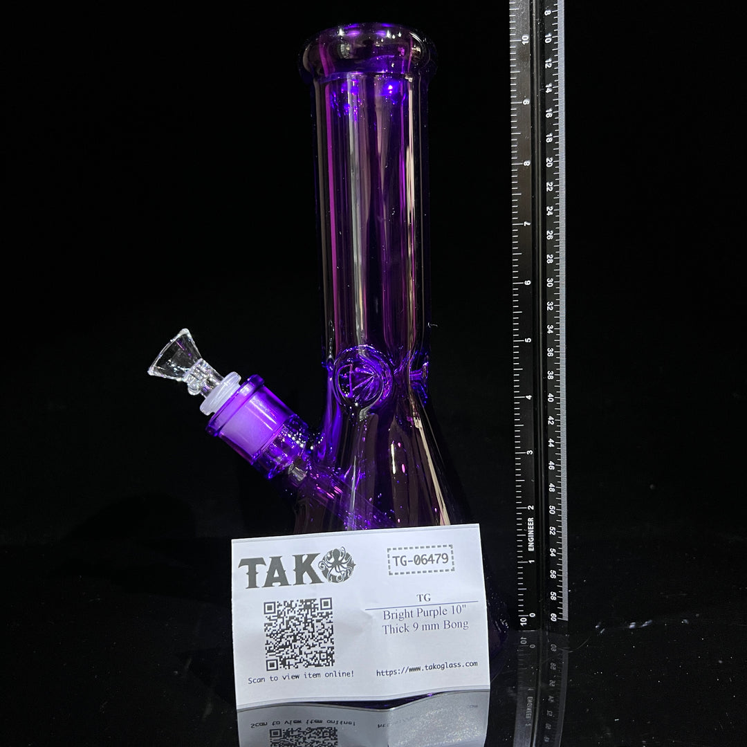 Bright Purple 10" Thick 9 mm Bong Glass Pipe TG   