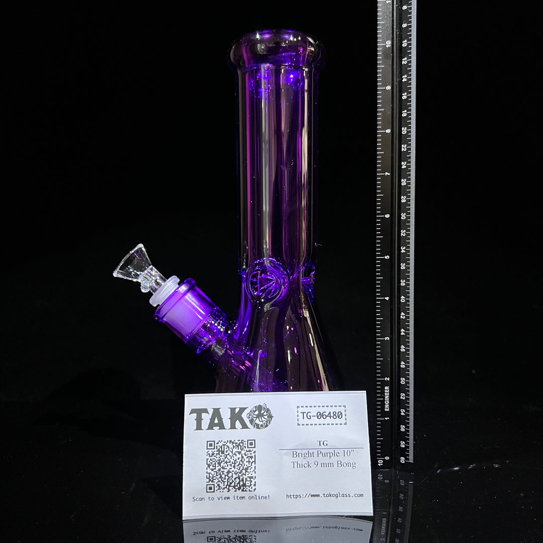 Bright Purple 10" Thick 9 mm Bong Glass Pipe TG   