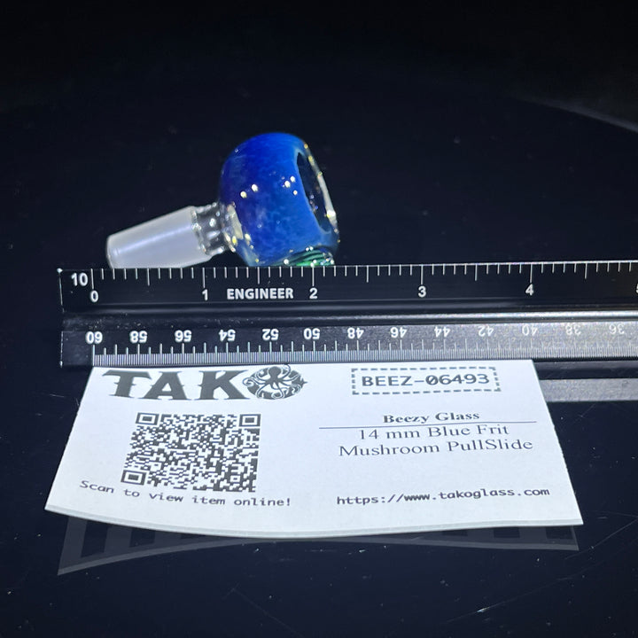 14 mm Blue Frit Mushroom PullSlide Accessory Beezy Glass   