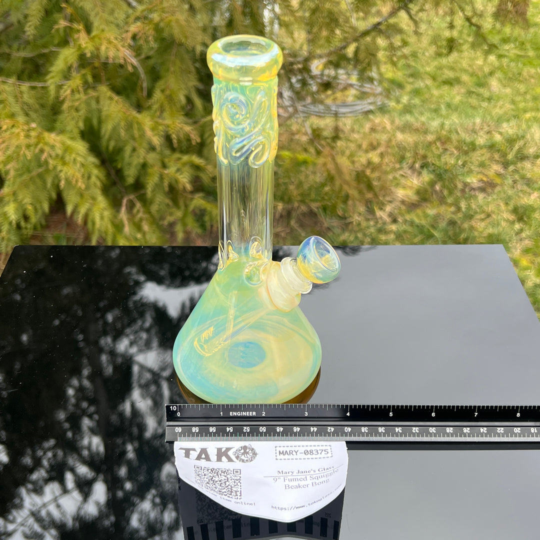 9" Fumed Squiggle Beaker Bong Glass Pipe Mary Jane's Glass