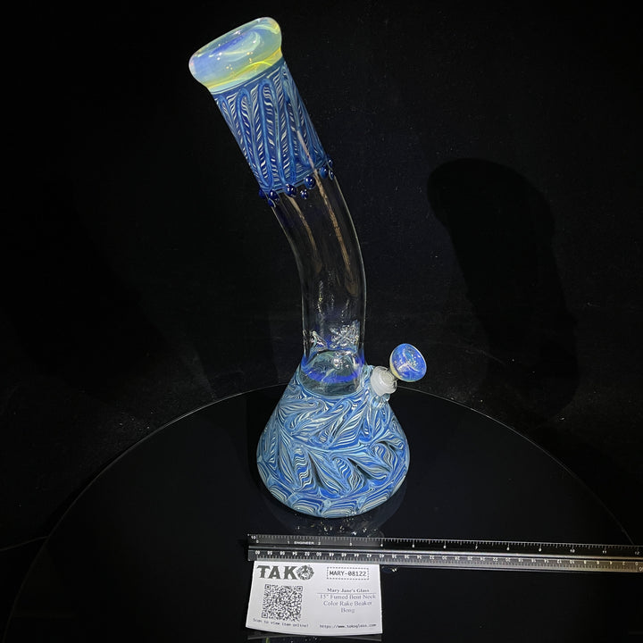 15" Fumed Bent Neck Color Rake Beaker Bong Glass Pipe Mary Jane's Glass