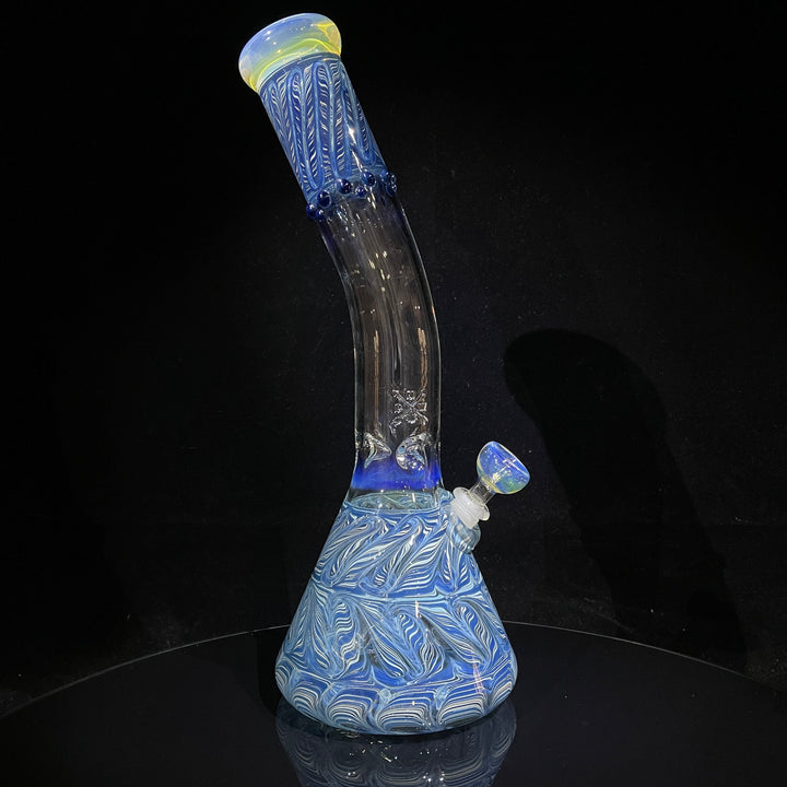 15" Fumed Bent Neck Color Rake Beaker Bong Glass Pipe Mary Jane's Glass