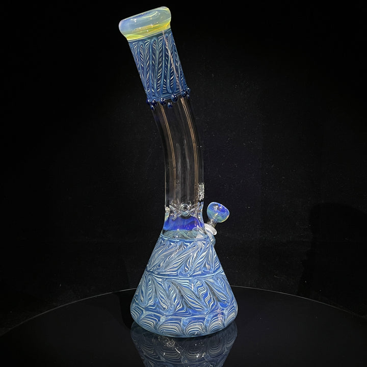 15" Fumed Bent Neck Color Rake Beaker Bong Glass Pipe Mary Jane's Glass