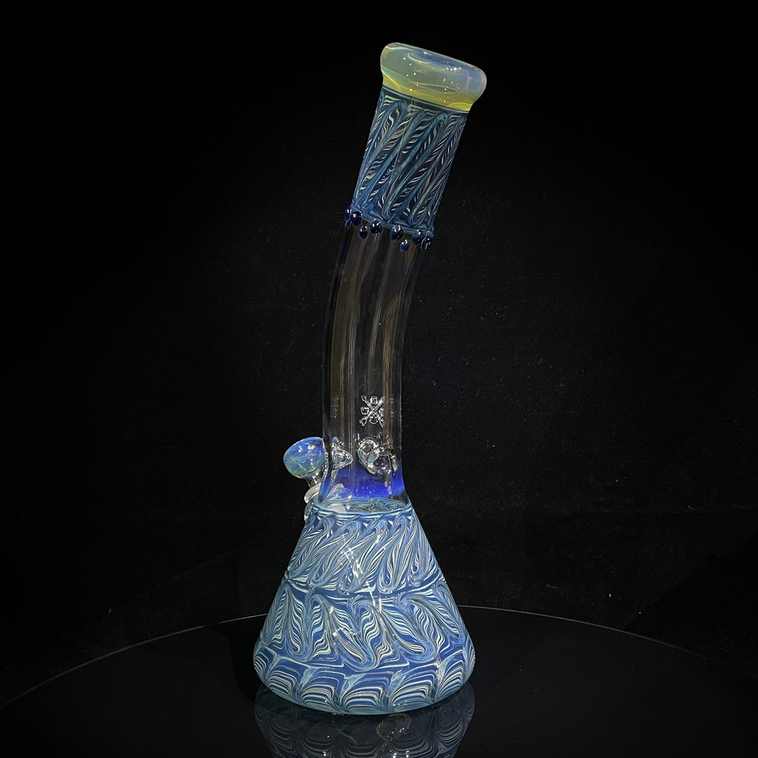 15" Fumed Bent Neck Color Rake Beaker Bong Glass Pipe Mary Jane's Glass