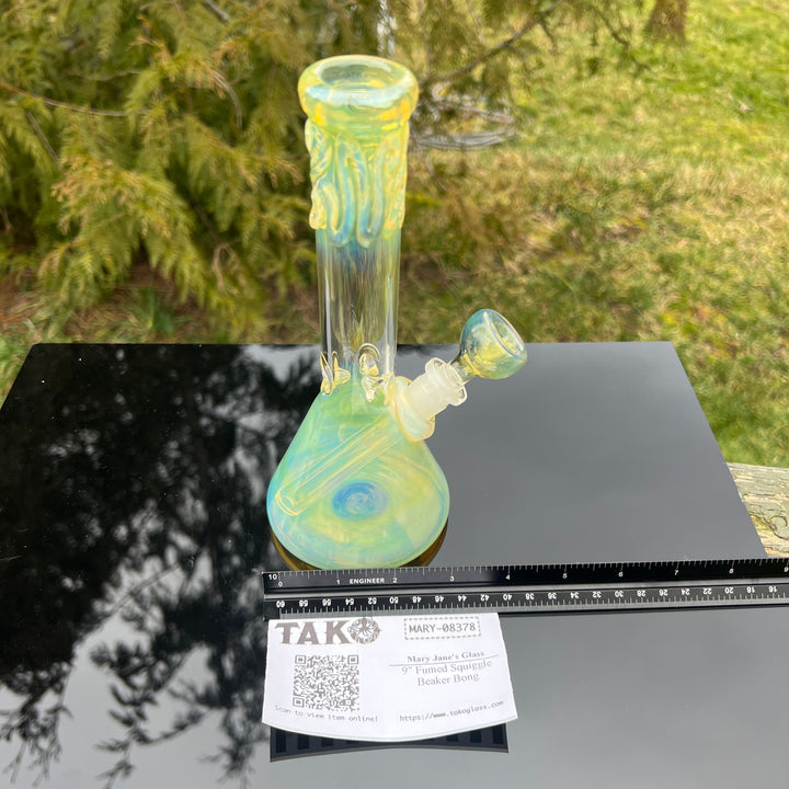 9" Fumed Squiggle Beaker Bong Glass Pipe Mary Jane's Glass