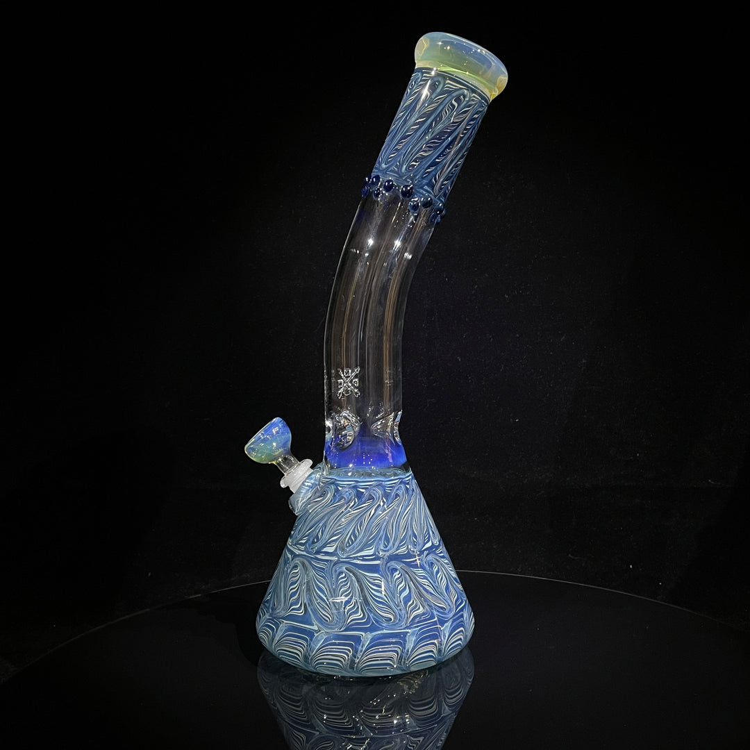 15" Fumed Bent Neck Color Rake Beaker Bong Glass Pipe Mary Jane's Glass