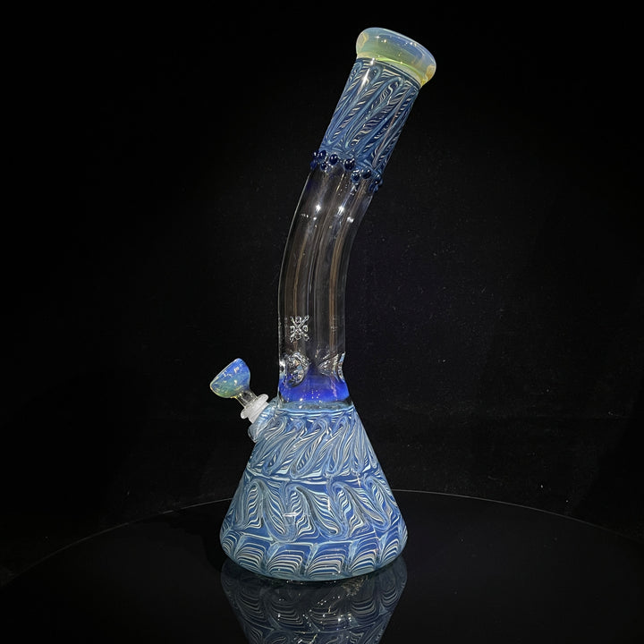 15" Fumed Bent Neck Color Rake Beaker Bong Glass Pipe Mary Jane's Glass