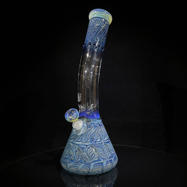 15" Fumed Bent Neck Color Rake Beaker Bong Glass Pipe Mary Jane's Glass