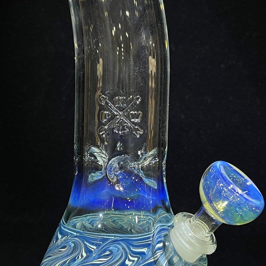 15" Fumed Bent Neck Color Rake Beaker Bong Glass Pipe Mary Jane's Glass